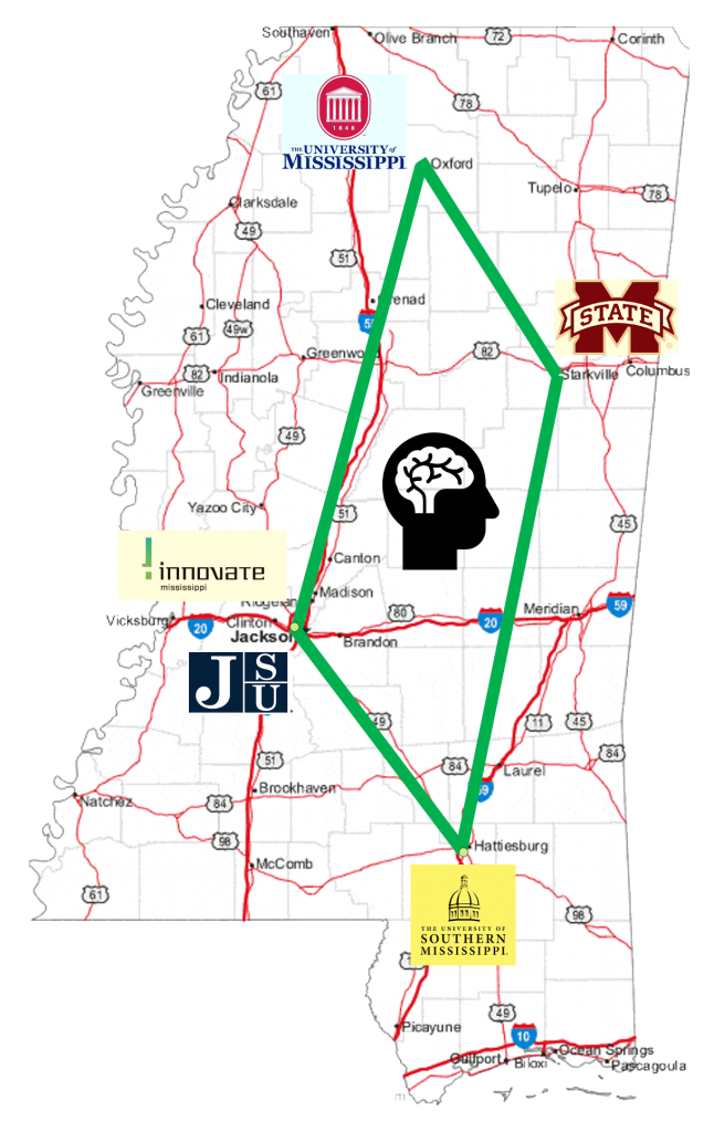 A map of the vquad incubator in Mississippi